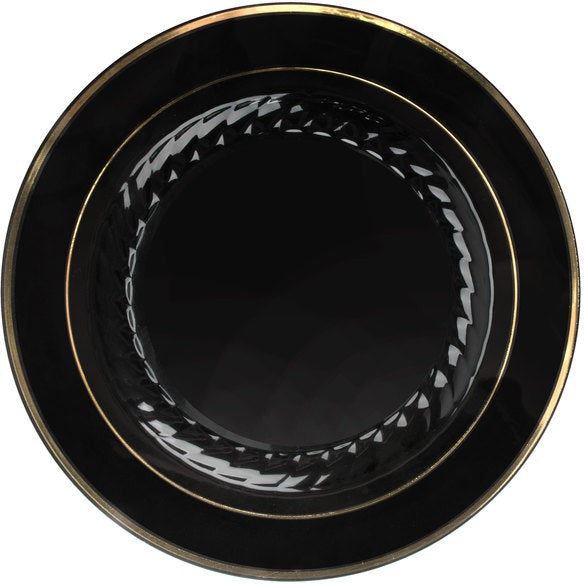 Fineline Settings - 10" Black/Gold Plastic Plate - 510-BKG
