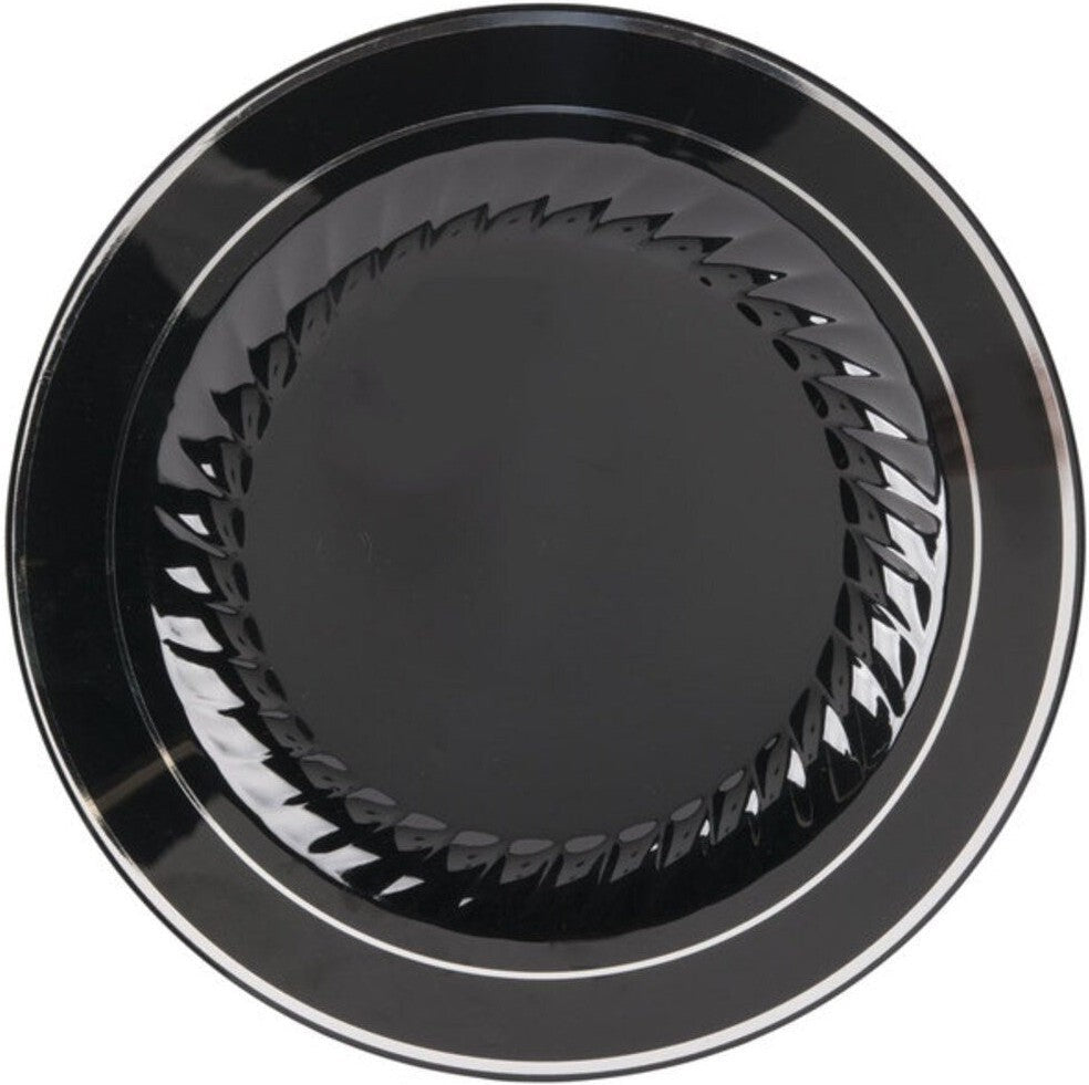 Fineline Settings - 10" Black/Silver Plastic Plate - 510-BKS