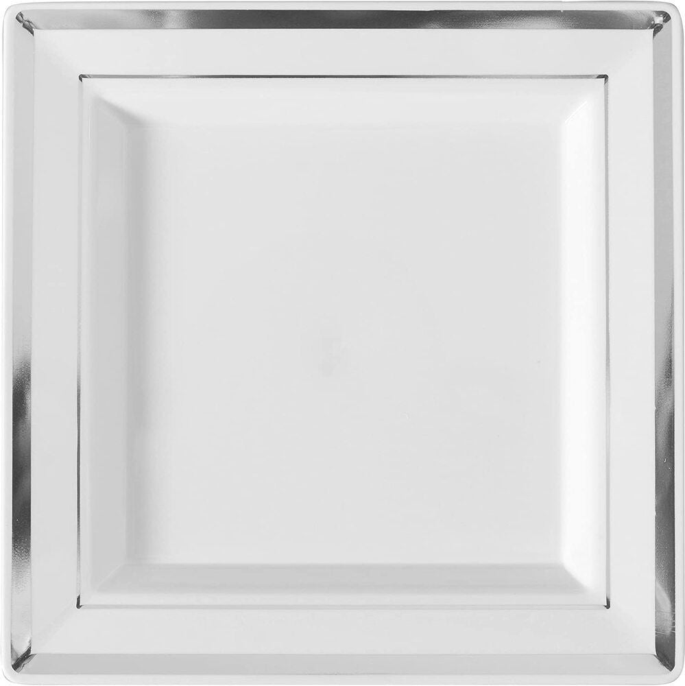 Fineline Settings - 4.5" White Plastic Square Trim Cocktal Plate - 105WH