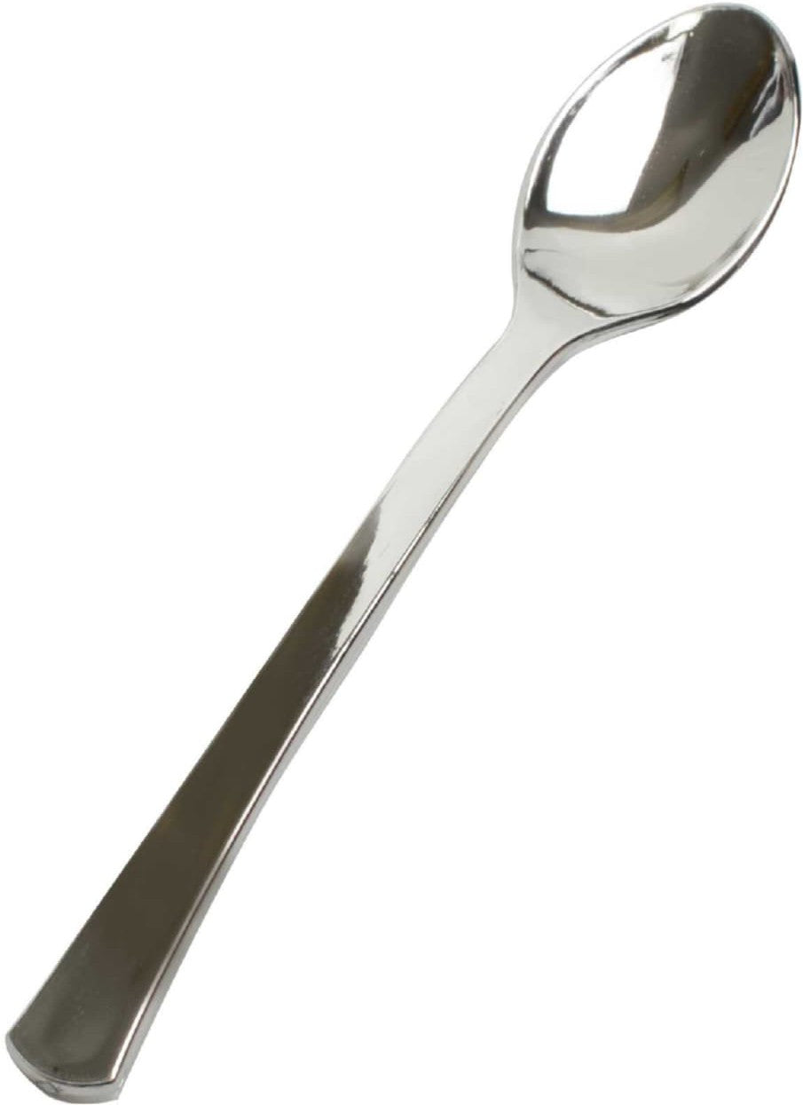 Fineline Settings - 4" Silver Plastic Tiny Tines Spoons, 960/cs - 6501-SV