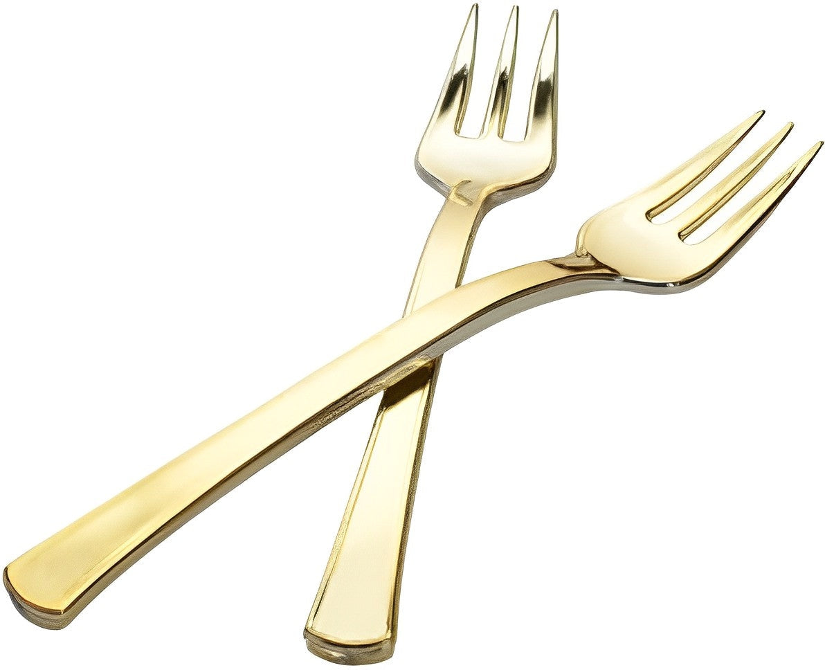 Fineline Settings - 4" Heavy Weight Gold Look Plastic Fork, 576 Per Case - 7500