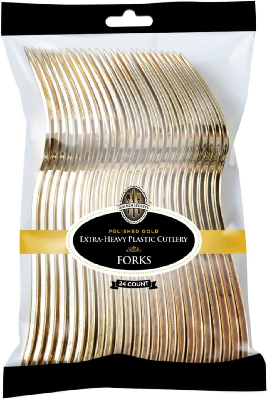 Fineline Settings - 7.25" Heavy Weight Gold Look Plastic Fork, 24 Per Bag, 16 Per Case - 7653