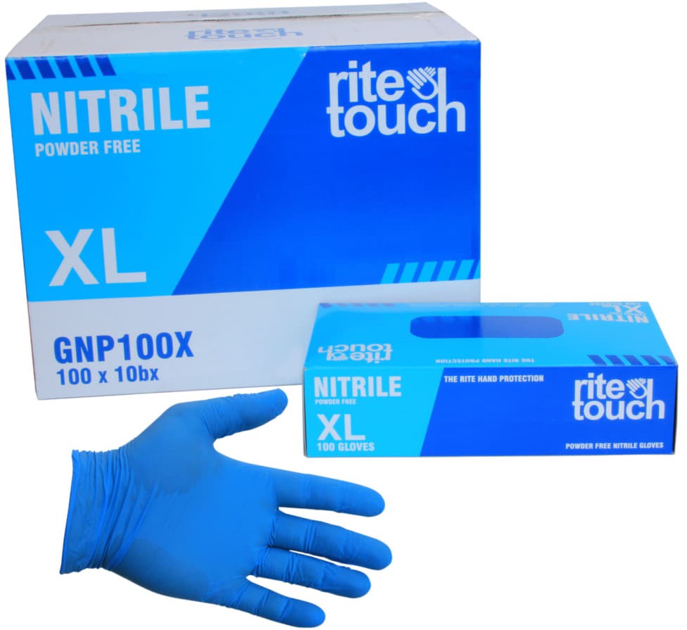 RiteTouch - 4 mil Blue Nitrile X-Large Powder-Free Gloves, 100/bx - GNP100X