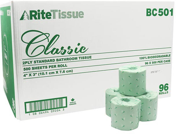 RiteTissue - 500 Sheet Classic 2 Ply Toilet Tissue, 96 Rl/Cs - RTBC501