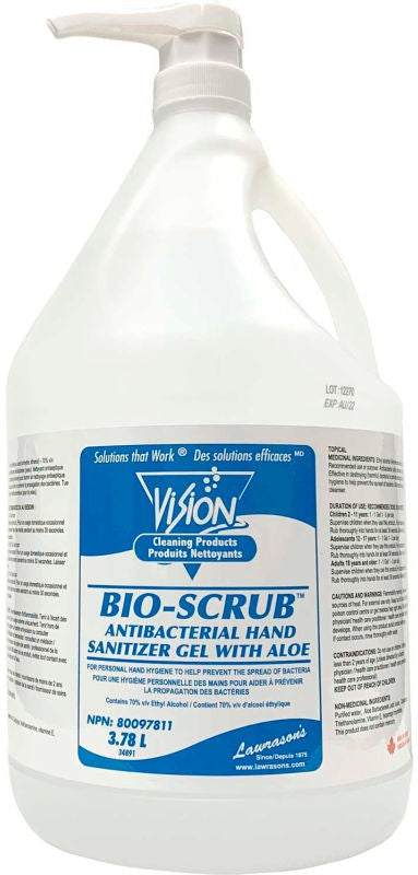 Vision - Bio-Scrub 3.78 L Instant Antibacterial Hand Sanitizer With Aloe, 4Bt/Cs - 34891