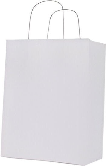 RiteEarth - 8" x 4.5" x 10" White Paper Twist Handle Bag, 250/Cs , 42Cs/Sk - PT08410W