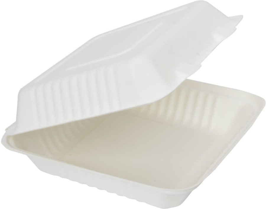 RiteEarth - 9" x 9" x 3" Bagasse Hinged Container, 200/cs - H901