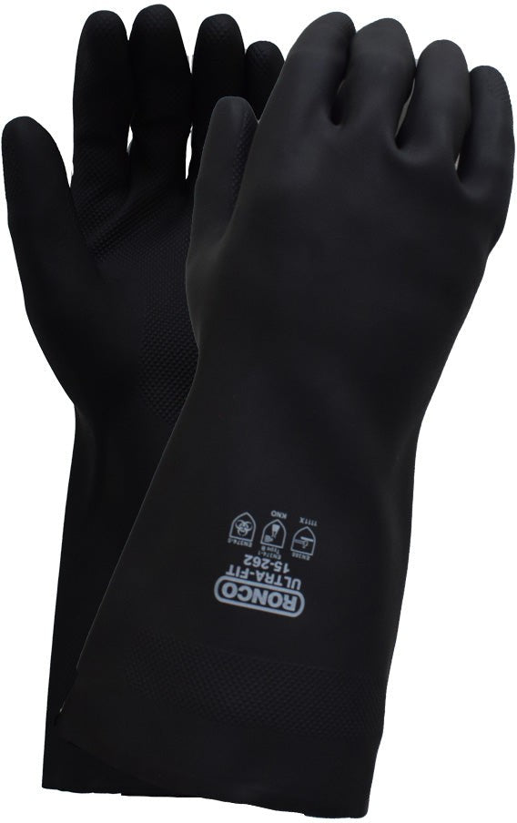 RONCO - 12" Large Black Latex Rubber Gloves, 12pr/bg - 15-262-09