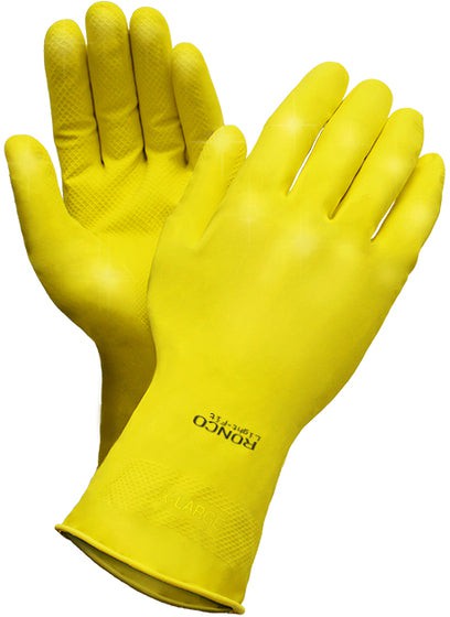 RONCO - 12" Small Yellow Latex Rubber Latex Gloves, 12/pk - 15-332-09