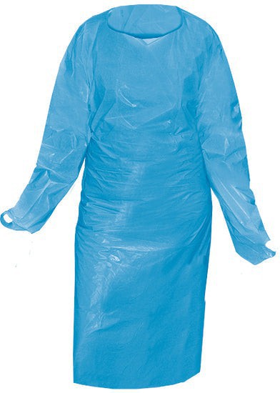 RONCO - 45″ x 79″ Blue Cast Polyethylene Gown, 50/pk - 31-500