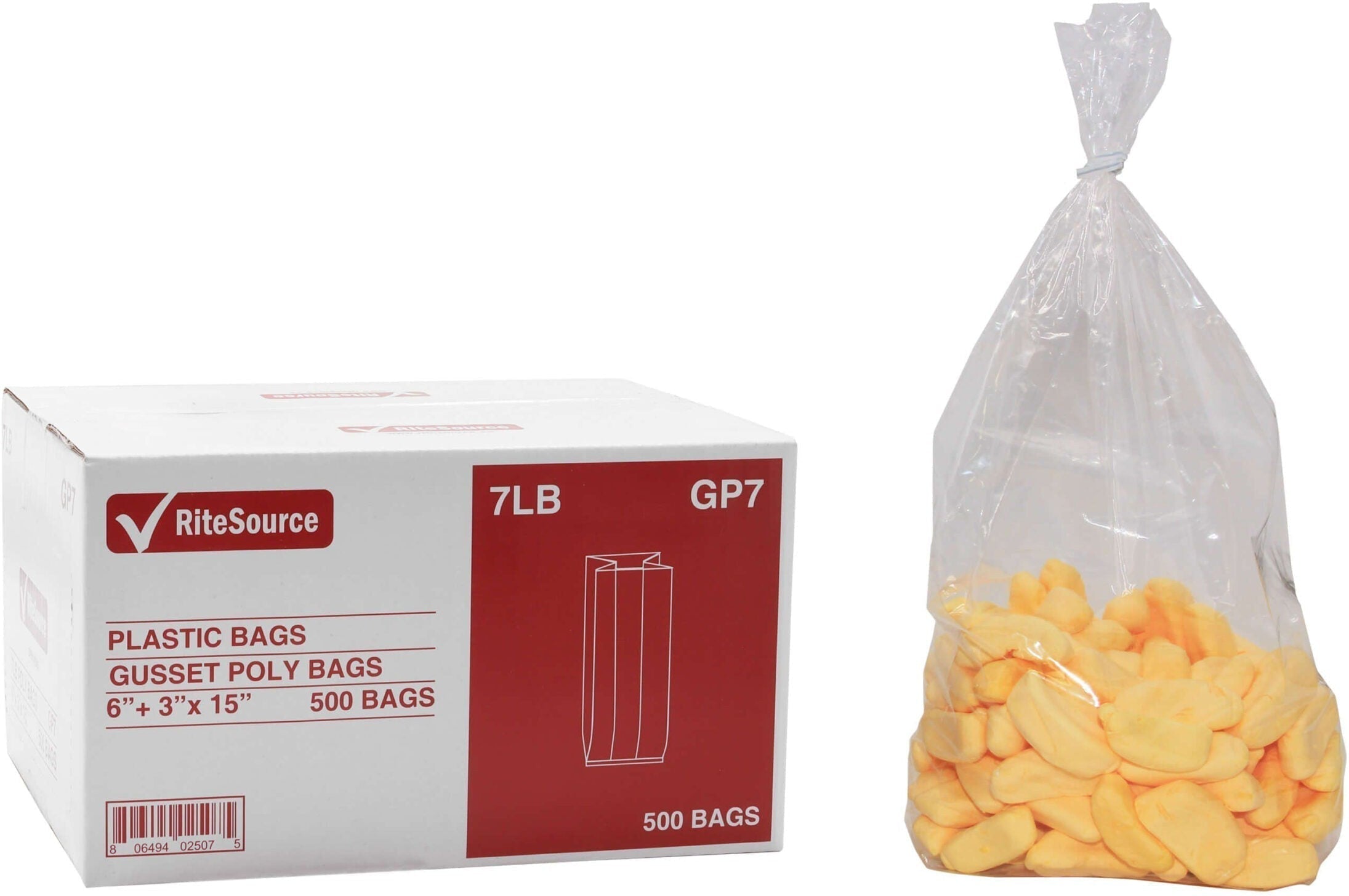 RiteSource - 6" x 3" x 15" Clear 7 lb Poly Bags, 500/bx - GP7