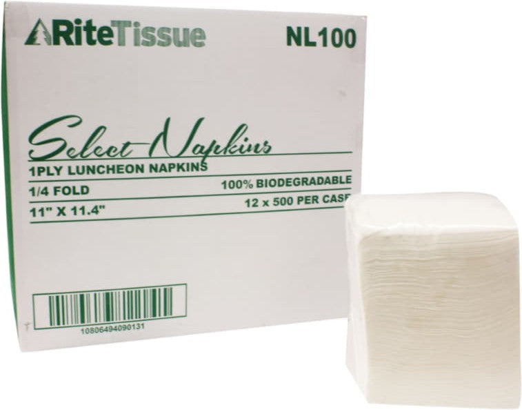 RiteTissue - 1 Ply 12" X 12" Luncheon Napkins with 1/4 Fold, 6000/Cs - NL100