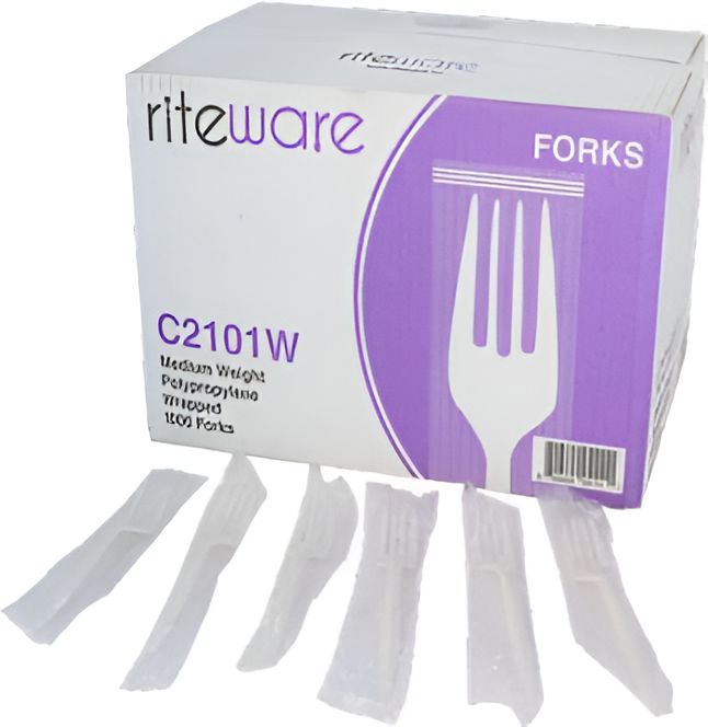 RiteWare - White Medium Weight Individually Wrapped Cutlery Forks, 1000/Cs - C2101W