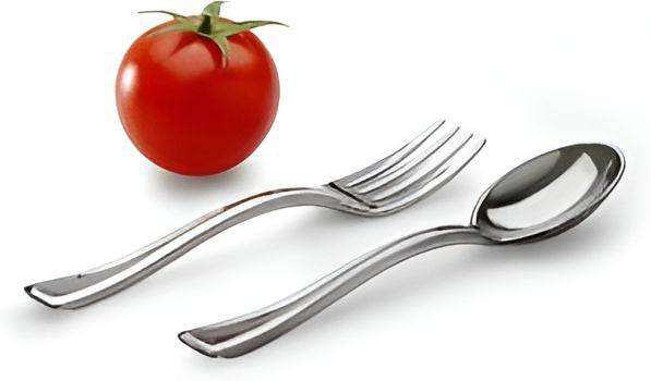 Sabert - Silver Look Mini Tasting Fork Plastic Cutlery, 500/cs - MMTF500S