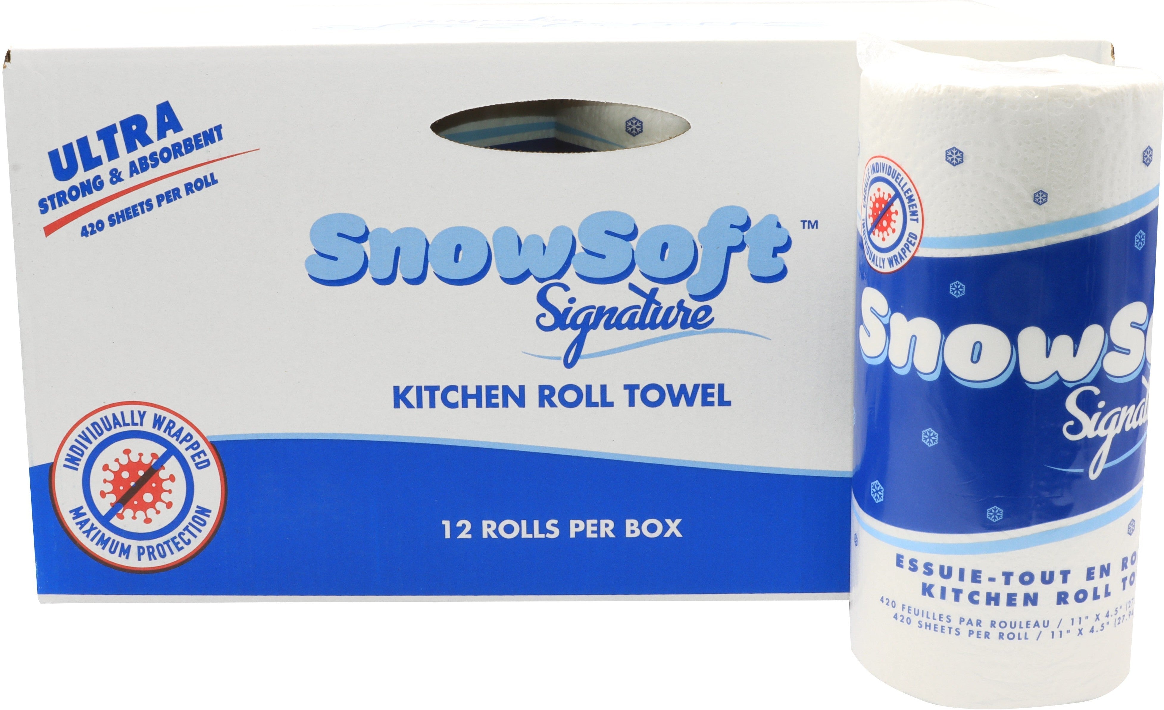 Snow Soft - 420 Sheet Signature Premium Kitchen Roll Towel, 12 Rl/Cs - KTS42012
