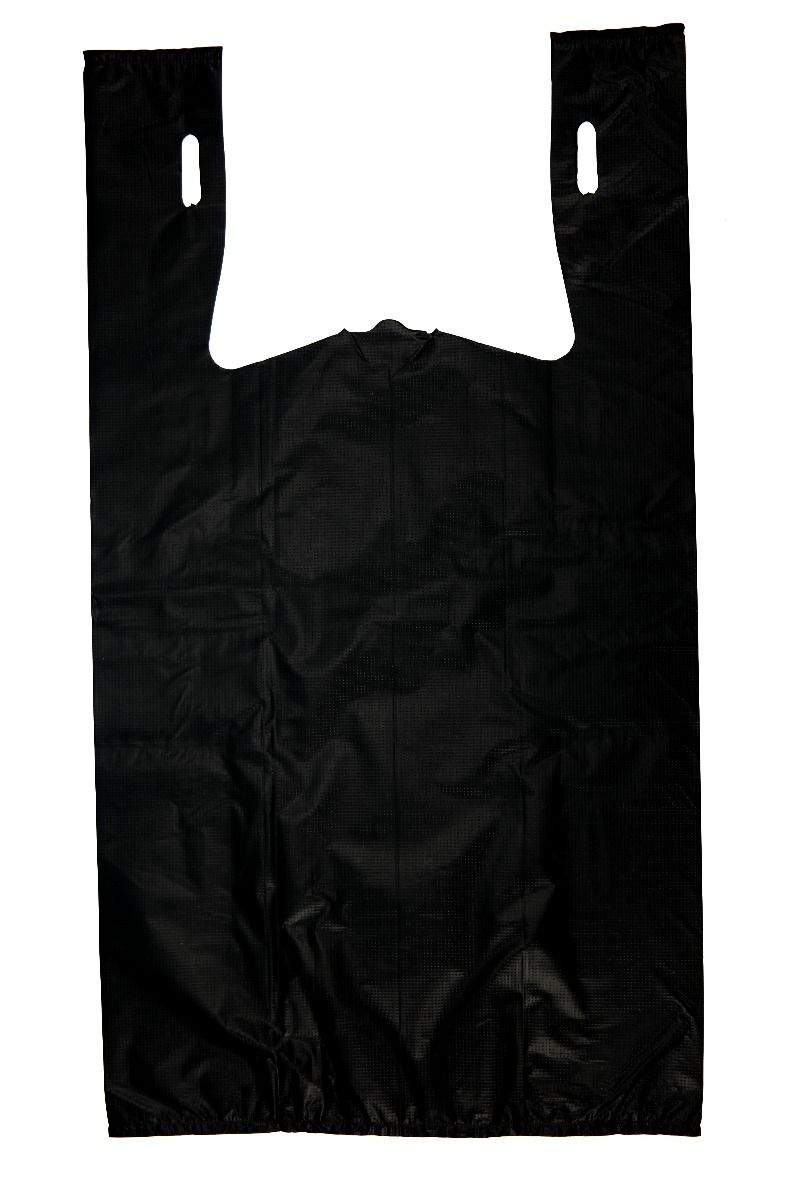 12 x 7 x 21, 0.85 Mil S5 LDPE Eddy's Mediterranean 2 Colour, 2 Side, Black Film Printed Tshirt Bag, 1000/cs - 565011
