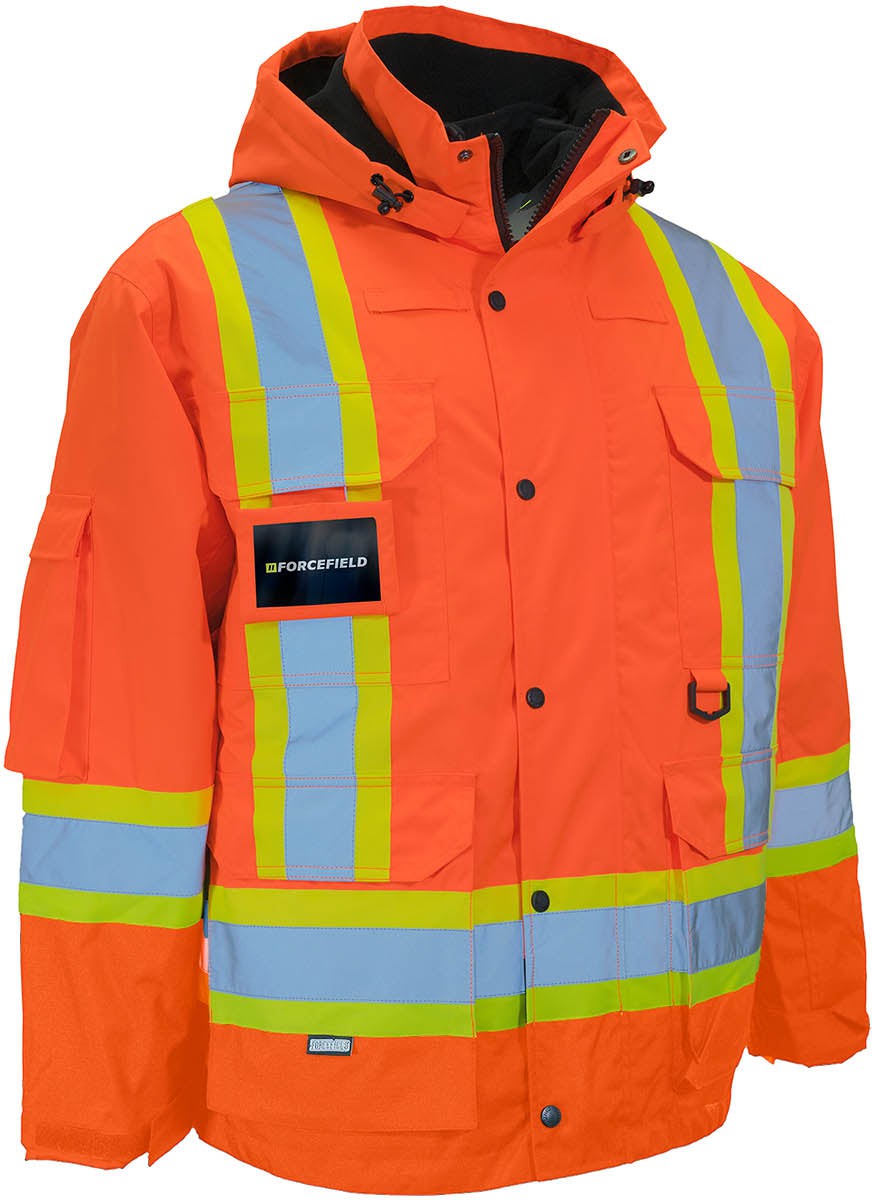 Forcefield - Hi Visibility 4 in 1 Large Orange Winter Hooded Parka/Jacket - 024-EN705ROR-L