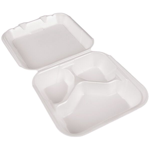 Genpak - 8.25" X 8" X 3" Foam White Medium 3 Compartment Take Out Container, 200/Cs - 2353073