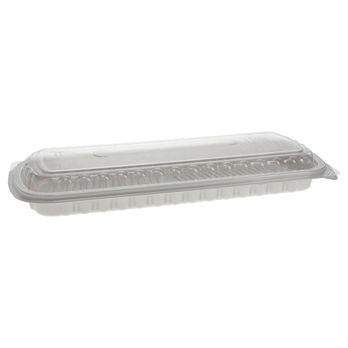 Pactiv Evergreen - 16.6" x 7.3" x 2.3" Full Rib Container MFPP White Base and OPS Clear Lid, 80/Cs - 235631