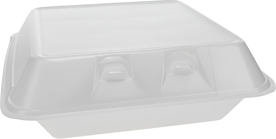 Pactiv Evergreen - 9" x 9.125" x 3.25", White Foam Large Hinged-Lid Takeout Container Smartlock, 150 Per Case - YHLW09010000