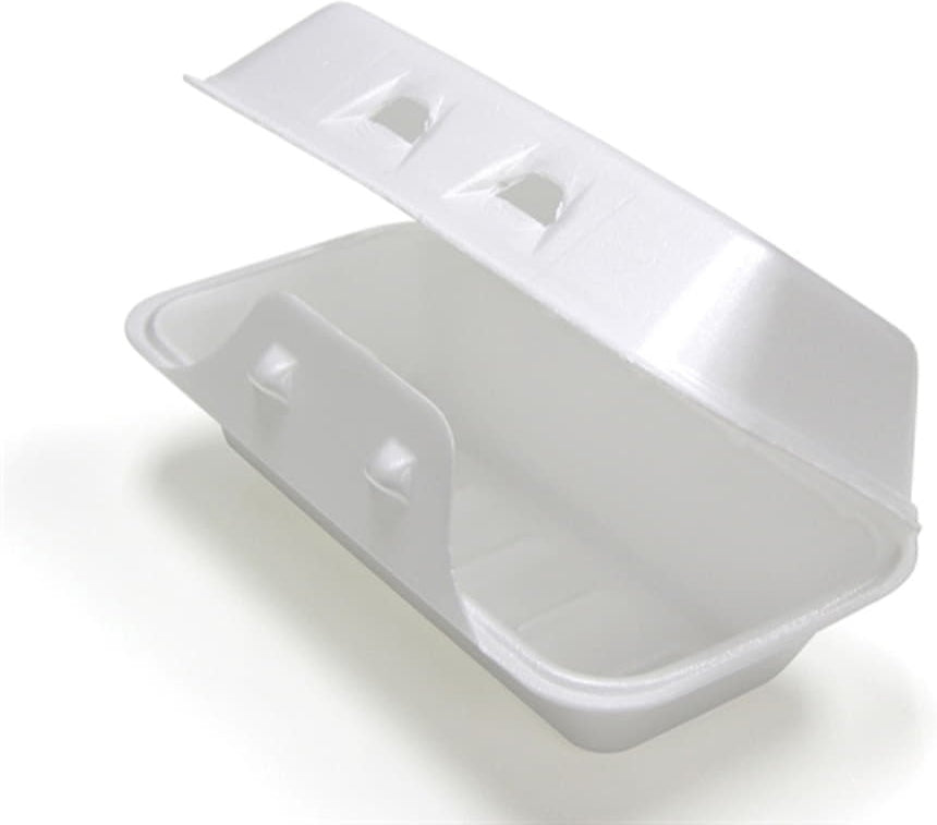 Pactiv Evergreen - 8.8 x 5.5 x 3" White, PS Foam SmartLock® Hinged Lid Container, 220/cs - YHLW01880000