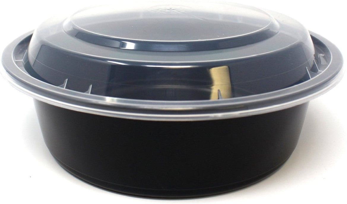 Kari-Out - 7" Shallow Round Black Plastic Containers with Lid Combo 150 Per Case - MK0700B