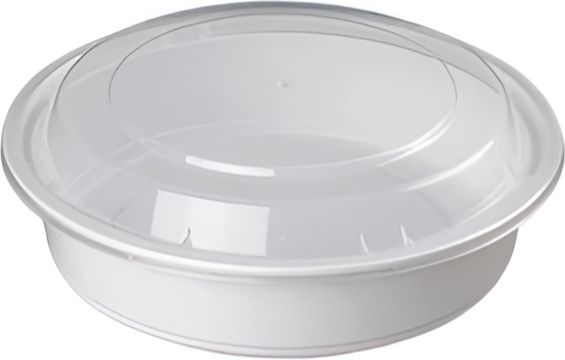 Kari-Out - 32 Oz Deep Round White Plastic Containers with Lid Combo, 150/Cs - MT0750W