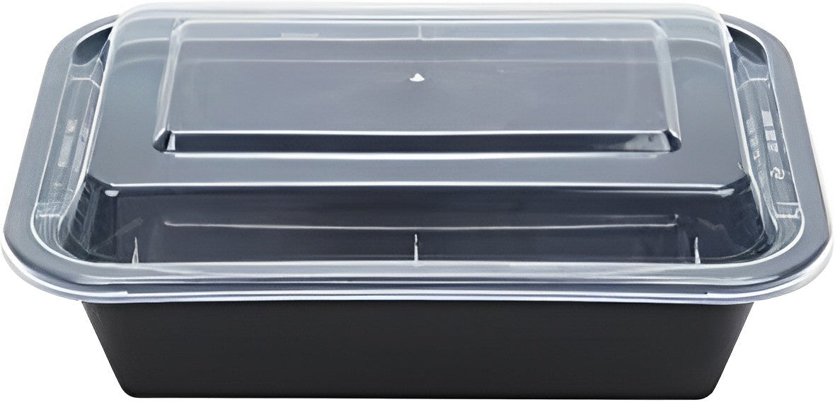 Kari-Out - 7" x 5" Medium Rectangle Black Plastic Containers with Lid Combo, 150/Cs - MT6240B