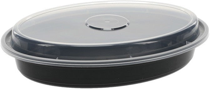 Pactiv Evergreen - VERSAtainer Oval 24 Oz Black Base with Clear Dome Microwavable Takeout Container And Lid Combo, 150/Cs - OC24B