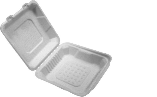 CKF Inc. - 8 x 8 x 2.5", FTTP-2 Medium Bagasse Hinged Take Out Container, 200/Cs - 37712