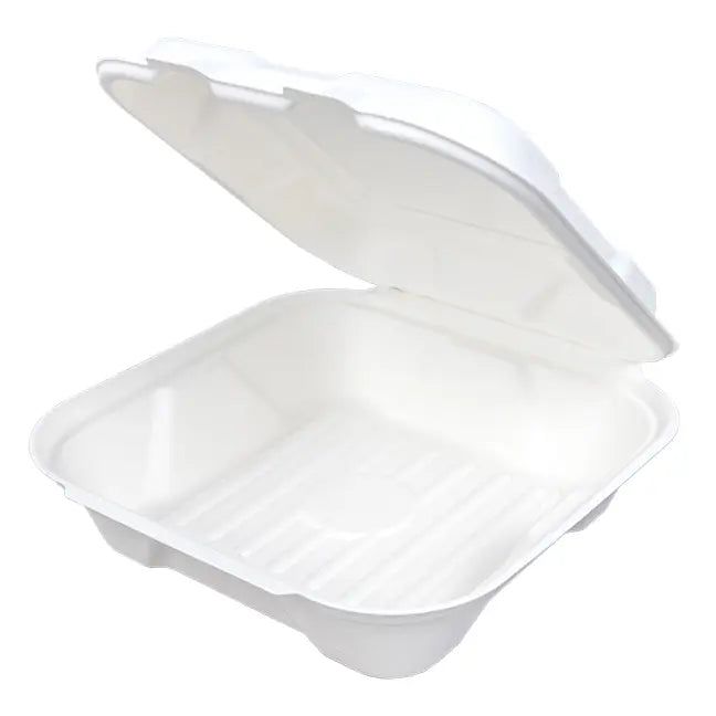 Genpak - 9.2" X 9.1" X 3.1" Bagasse Hinged Container, 200/Cs - 280140