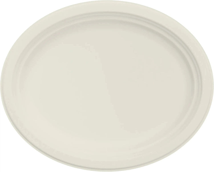Dart Container - 12" Ivory Bare Solo Eco-Forward Bagasse Oval Platter, 500/Cs - 12PLRSC1