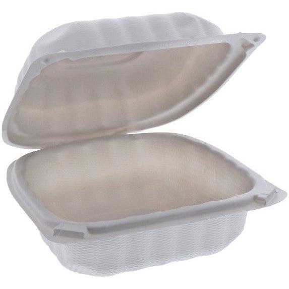 Pactiv Evergreen - 6 x 6 x 3" White, MFPP Hinged Lid Container, 400/cs - YCN806000000