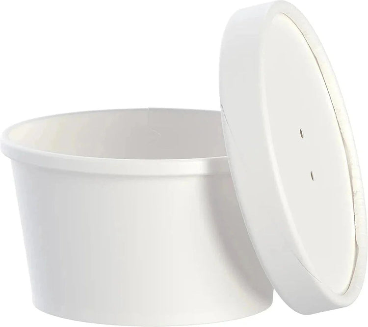 Dart Container - 8 Oz White Squat DSP Paper Food Container and Lid Combo Pack, 250/Cs - KHSB8A-2050