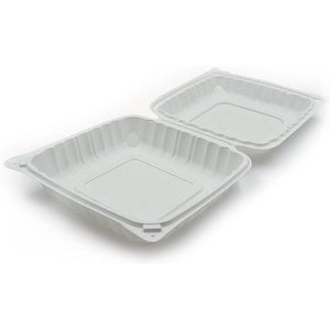 RitePak - 9" X 9" MFPP White Hinged Microwavable Container, 150/Cs - PH901