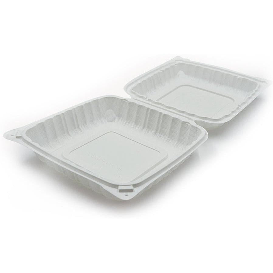 RitePak - 9" X 9" MFPP White Hinged Microwavable Container, 150/Cs - PH901