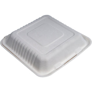 YesEco - 9" Bagasse Food Clam Hinged Container, 200/Cs - BAG-9-200CLN