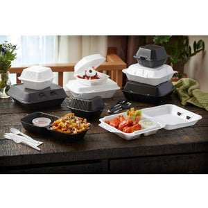 Pactiv Evergreen - 7.5" x 8" x 2.63", Foam Small SmartLock® 3-Compartment Hinged-Lid Takeout Container, White, 150 Per Case - YHLW07030000
