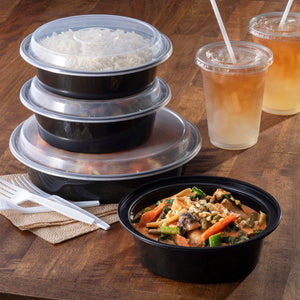 Pactiv Evergreen - VERSAtainer 32 Oz Black/Clear Round PP Container and Lid, Pack of 150cs - NC729B