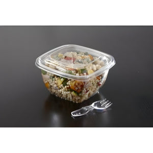 Sabert - 8 Oz Square Plastic Bowls with Lid and Spork Combo, 250/Cs - C15008B250UCL