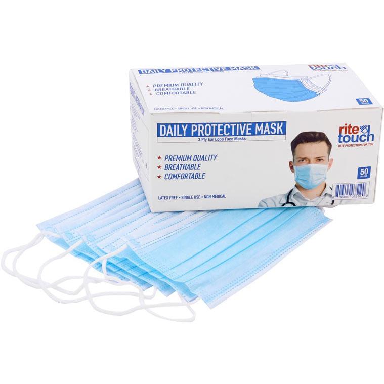 RiteTouch - 3-ply Blue Ear Loop Face Mask, 50/bx - 350