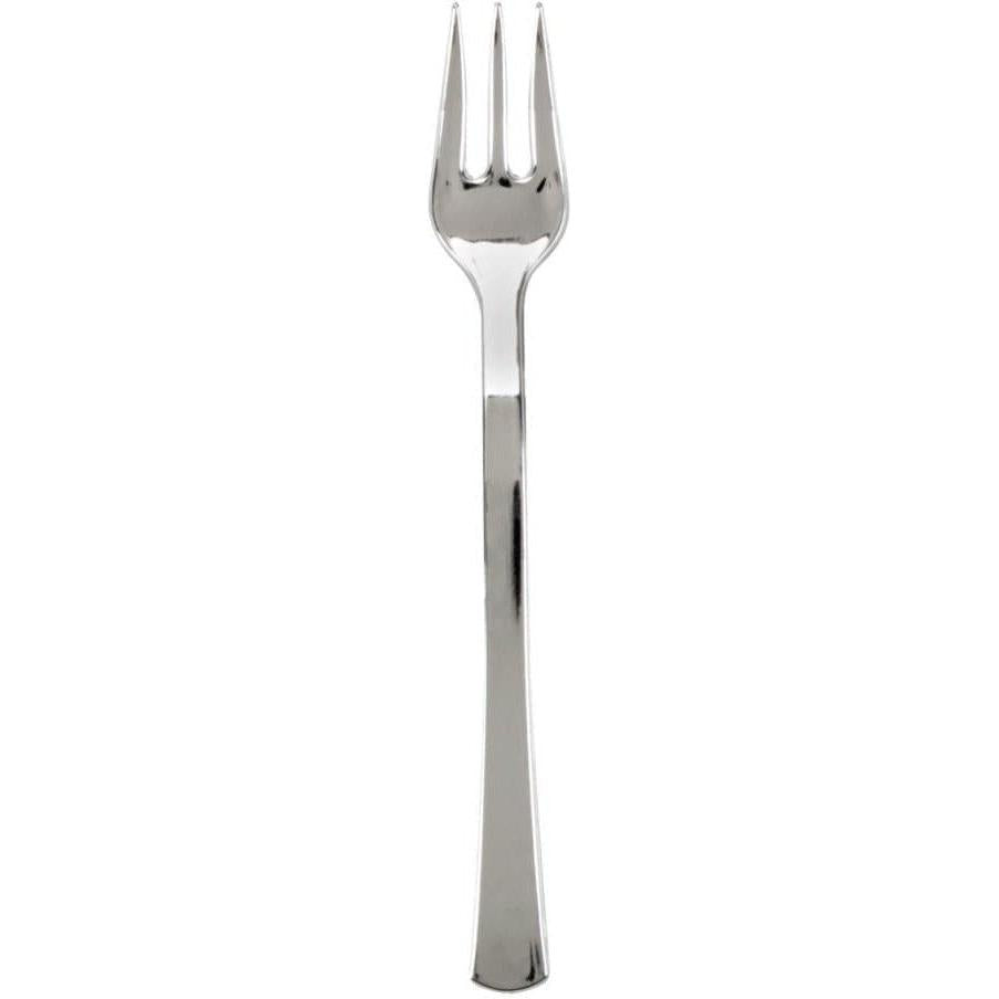 Fineline Settings - 4" Silver Plastic Tiny Tines Forks, 48/pk - 6500-SV