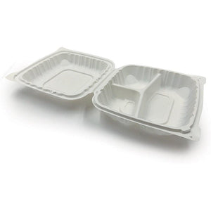 RitePak - 8" X 8" MFPP 3 Compartment White Hinged Microwavable Container, 150/Cs - PH803