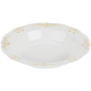 Fineline Settings - 10 Oz Bone Plastic Bowl With Gold Trim, 10 Pack - 5901