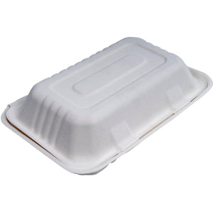 YesEco - 9" x 6" x 3" Bagasse Hinged Container, 200/Cs - BAG-963-200CLN