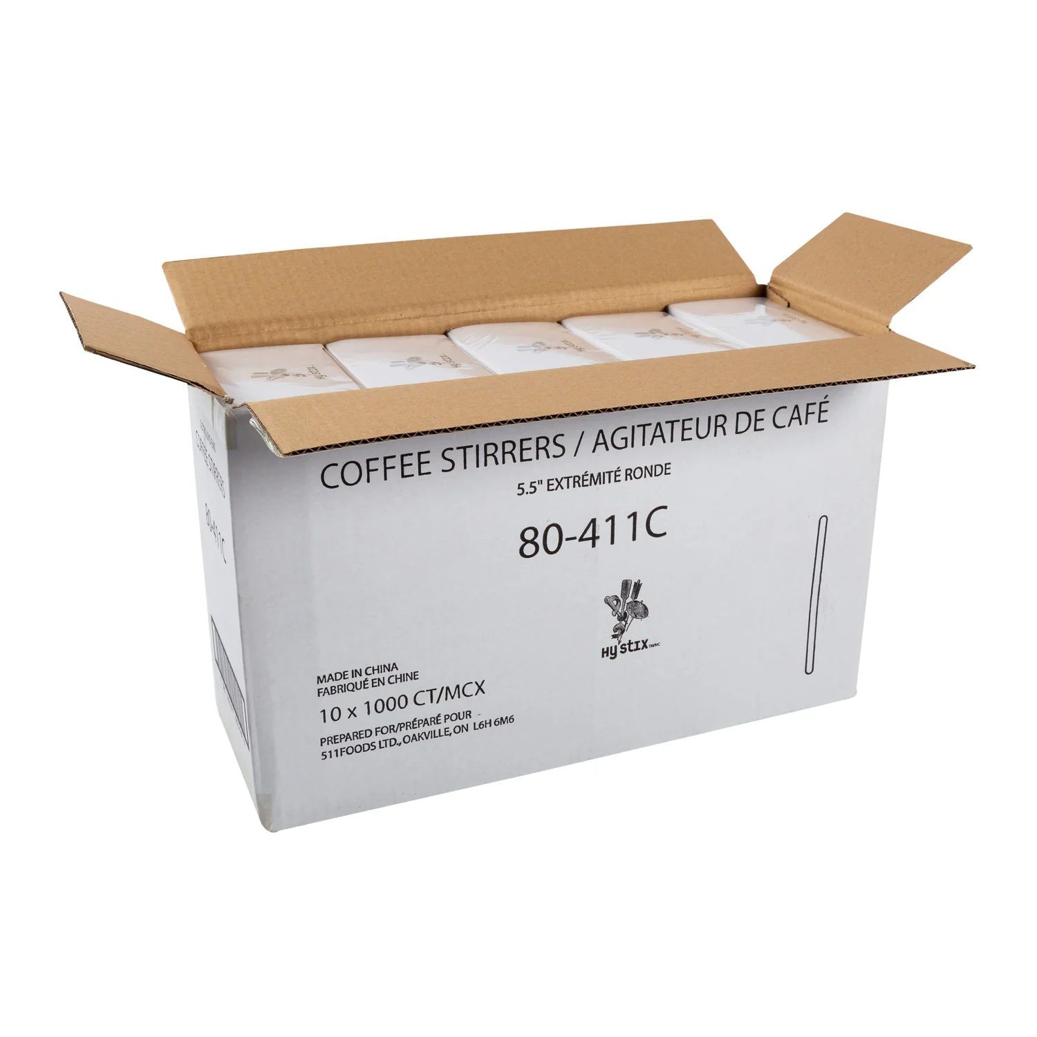 511 Foodservice - 5.5" Wooden Round End Coffee Stirrers, 1000/bx, 10bx/cs - 80-411C