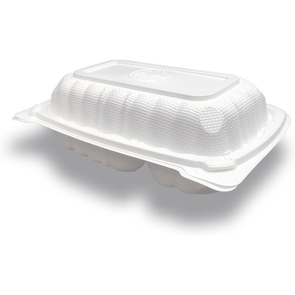 PCMPAK - 9" X 6" X 3" White Hinged container with 2 Compartments, 250/Cs - SL-962
