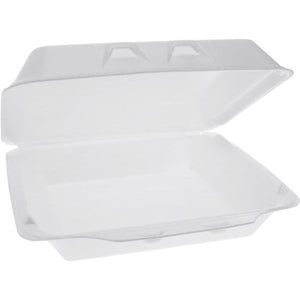Pactiv Evergreen - 9.5" x 10.5" x 3.25", White Foam XLarge Hinged-Lid Takeout Container Smartlock, 250 Per Case - YHLW10010000