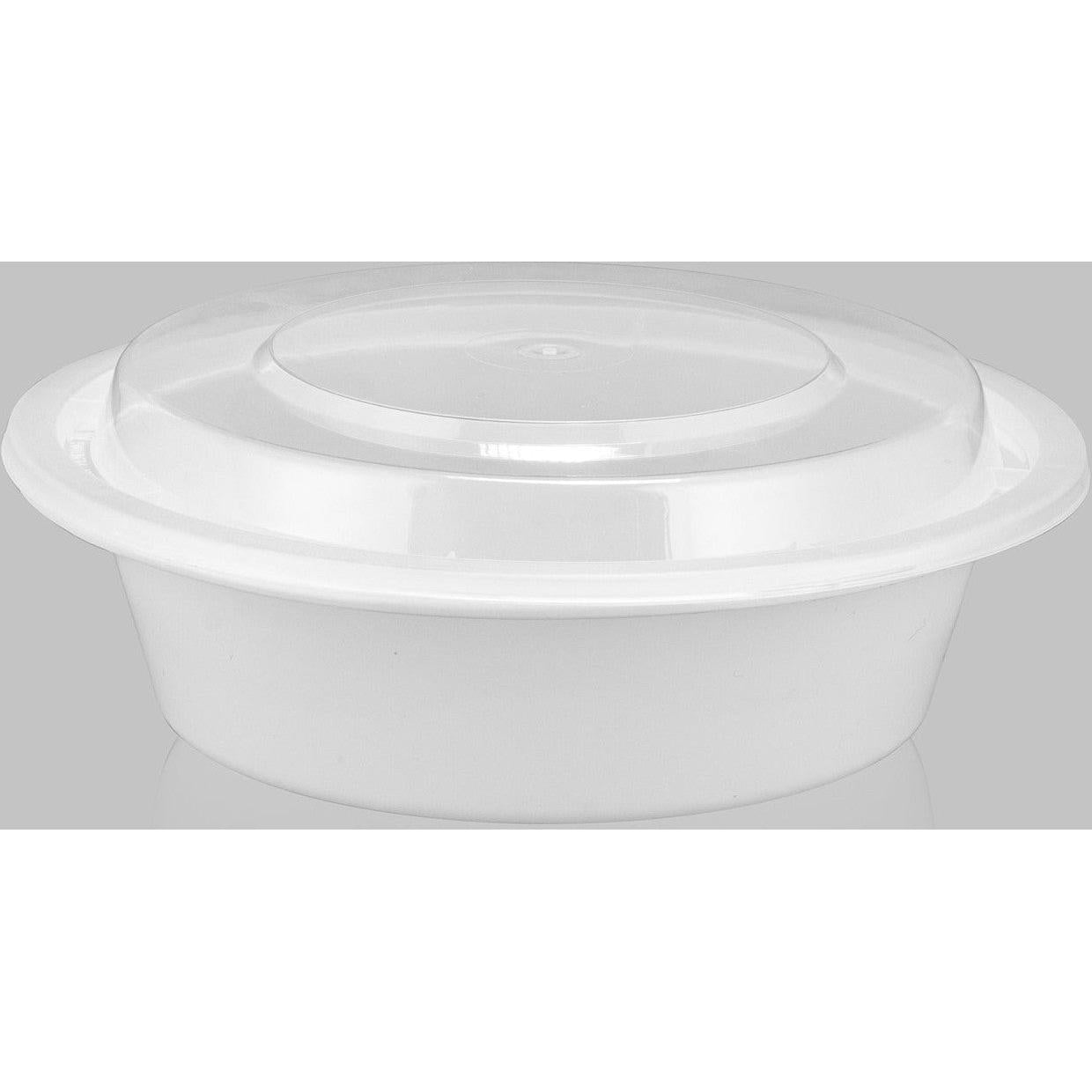 Kari Out - 6" White Medium Round 16 oz Plastic Containers with Lid Combo, 150/Cs - PL0610W