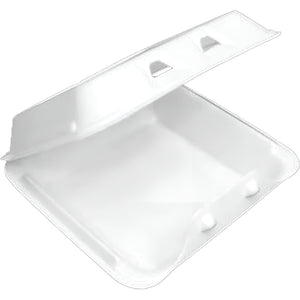 Pactiv Evergreen - 9" x 9.125" x 3.25", White Foam Large Hinged-Lid Takeout Container Smartlock, 150 Per Case - YHLW09010000